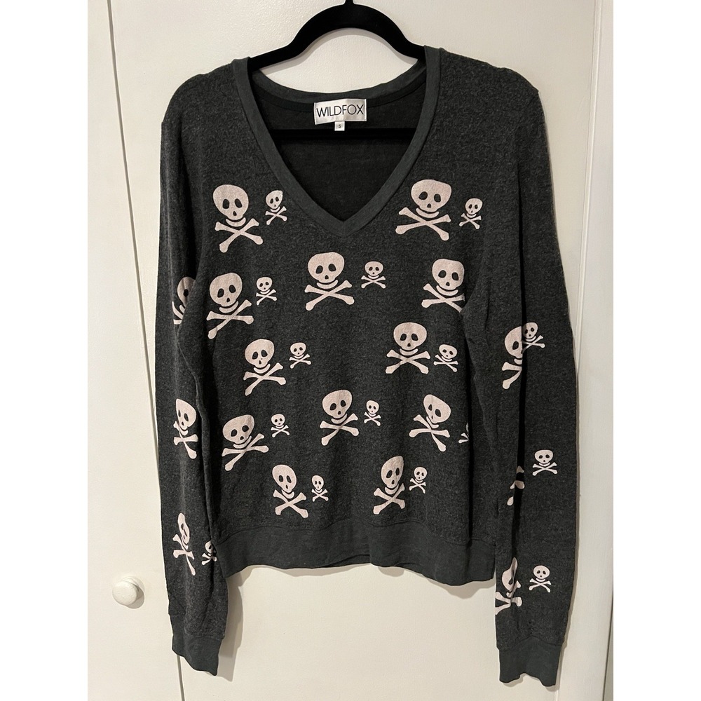 Wildfox Skull Skeleton Pullover Long Sleeve‎ Women's Sweater Gray Size Small